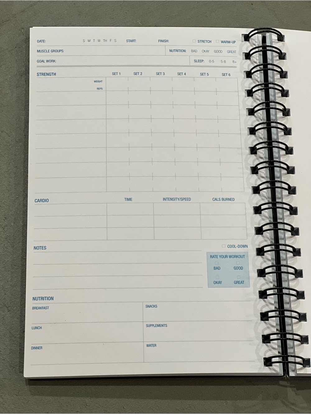 NEW Workout Fitness Journal Nutrition Planner: Spiral Binding, Protective Cover - Picture 5 of 11